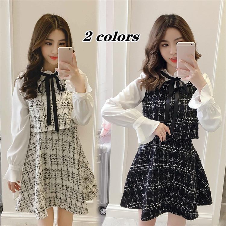 韓国 ファッション レディース ワンピース ツイード ミニ丈 ボウタイ リボン フリル エレガント ガーリー 長袖 女子会 食事会 春秋 冬新作 Nvs Lyq14 スタースヤ 通販 Yahoo ショッピング
