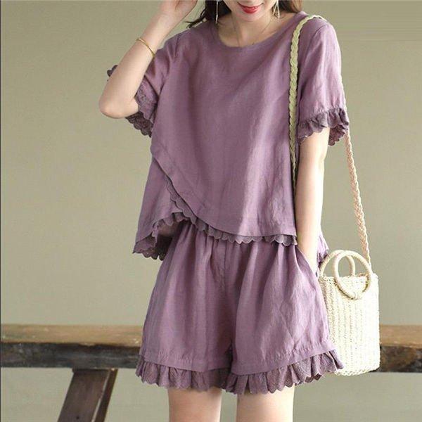 期間限定特別価格 ジャージ レディース スウェット上下セット 半袖tシャツ 夏 無地tシャツ レイヤード 綿麻 オーバーオール ショートパンツ ゆったり 涼しい 可愛い きれいめ Sacs Boutique