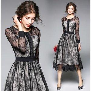 速達メール便送料無料 パーティードレス ミモレ丈 結婚式 ワンピース 袖あり 透け感レース デコルテが大人の魅力 レース 刺繍 フォーマルワンピース Aライン 大きいサイズ フォーマル 超目玉 Www Yalaphone Com