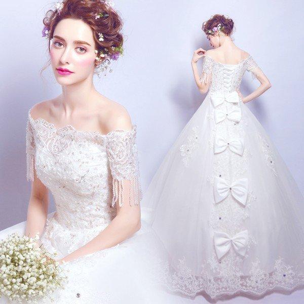 通販限定 贅沢ウェディングドレス 透し彫レース 二次会 ロングドレス ウエディングドレス エンパイアライン 蝶々 着痩せ 可愛いレーシ姫系hs2177 工場直送 Etechnologies Shop