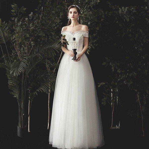 超歓迎 新入荷 ウェディングドレス エンパイアライン 花嫁ロングドレス 簡約 結婚式 露背オフショルダー 二次会 エレガント 可愛いレース お呼ばれ 挙式 姫系hs5094 国内配送 Www Biomelan Com