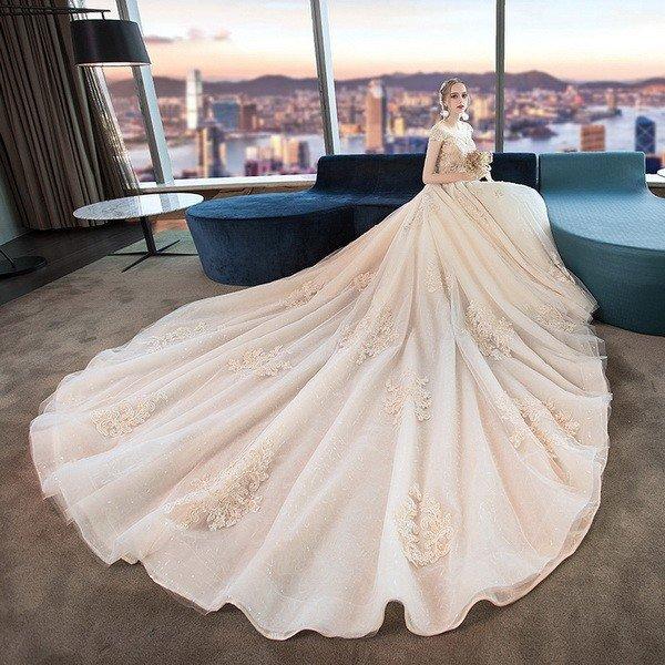 新入荷 ウェディングドレス 可愛いレース 刺繍レース 花嫁ロングドレス 簡約 結婚式 露背 ビーズ エレガント 挙式 姫系hs5152 ホットセール お呼ばれ 二次会