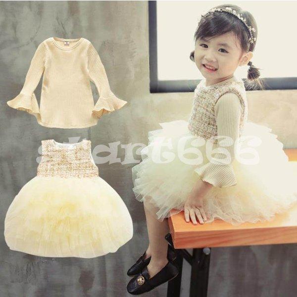 子供服 セットアップ キッズ 女の子 春秋 長袖 2点セット 上下セット トップス ニット レースワンピース ジュニア おしゃれ 可愛い お出かけ 新品 注目