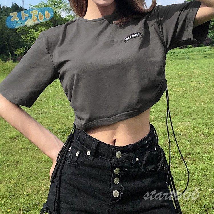 Tシャツ レディース ショート丈 半袖 夏 へそ出しルック トップス 韓国ファッション 原宿系 ヒップホップ ダンス ストリート風 カジュアル 個性的 Ysy2142 Oo5 ストア666 通販 Yahoo ショッピング