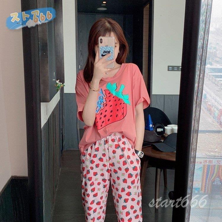 下着 靴下 部屋着 セット送料無料 パジャマ ルームウェア レディース 春夏 半袖 パジャマ 可愛いルームウェア イチゴ柄 薄手 ゆったり 上下セット パジャマ 女性 部屋着 寝巻き オシャレ 安い Kujsyavkzv Tritop Com Br