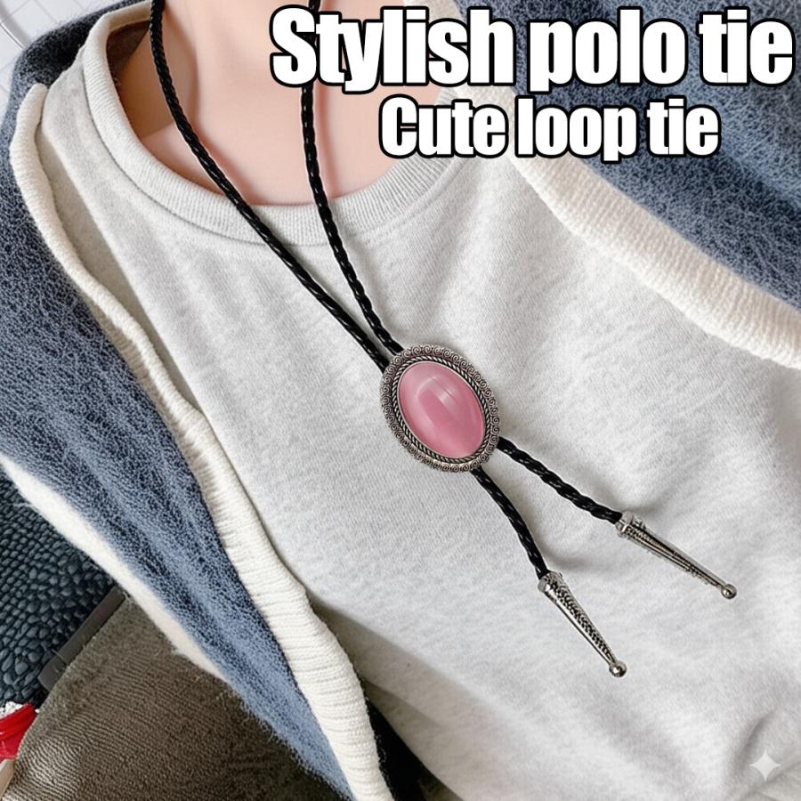 ループタイ メンズ レディース アクセサリー パーツ 金具 紐 石 ネックレス シルバー ポロタイ ボロタイ  おしゃれ コーデ 05唐草桃 | 