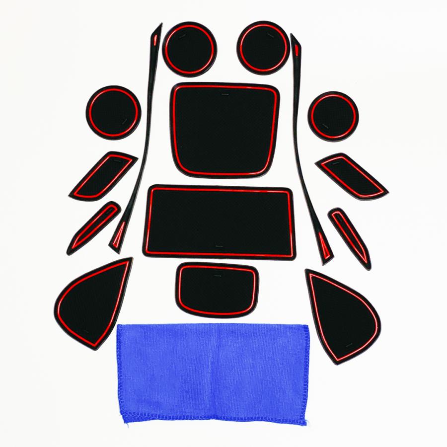 【互換品】 トヨタ 新型 ヤリスクロス 内装 アクセサリー パーツ 傷防止 カタカタ音防止 専用設計 ラバーマット クロス付き 黒赤 | ブランド登録なし | 05