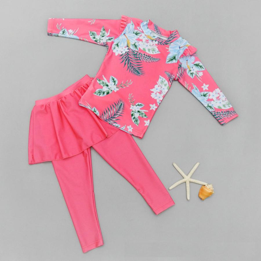 ラッシュガード 子供用 水着 ハイビスカス ピンク 長袖 スイムレギンス上下セット キャップ付 スカート キッズ Na Swim Hibiscus Pink みんなを笑顔にする店kittomotto 通販 Yahoo ショッピング