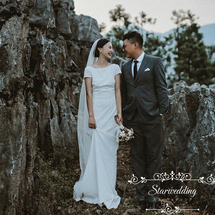 ウエディングドレス 白 前撮り リゾートウェディング 海外挙式 成人式パーティードレス ウェディングドレス お呼ばれ 半袖 大きいサイズ Aラインドレス