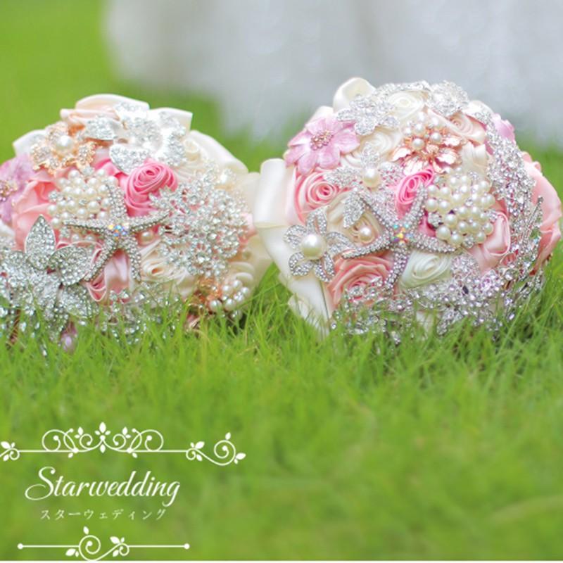 ブートニアSET】ホワイトピンクブーケ |造花ブーケ ウェディングブーケ