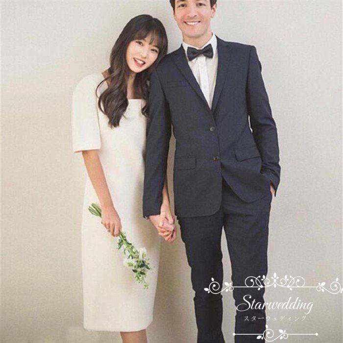 小さいサイズ 送料無料 パーティドレス 花嫁 二次会 ミモレ丈 半袖 白 結婚式 安い ウェディグドレス ワンピース 発表会 大きいサイズ ドレス 演奏会