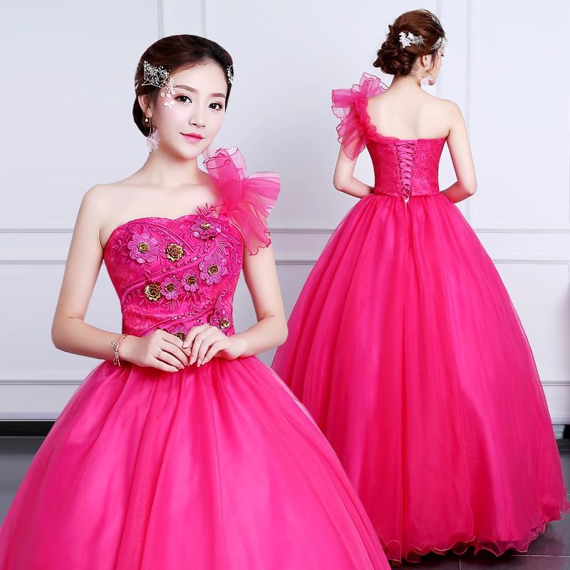 ウェディングドレス カラードレス 演奏会 赤 安い パーティードレス 披露宴 ワンショルダー 二次会 ロングドレス 発表会 ステージ衣装 大きいサイズ