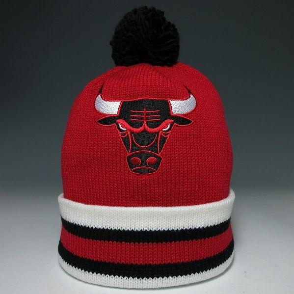 SALE / ミッチェルアンドネス ボンボンニットキャップ ブルズ レッド×ブラック "Jersey Stripe Knit” | Mitchell&Ness