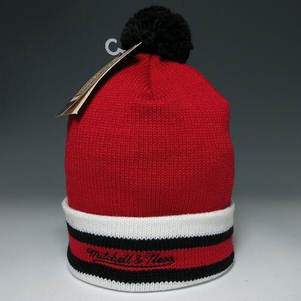SALE / ミッチェルアンドネス ボンボンニットキャップ ブルズ レッド×ブラック "Jersey Stripe Knit” | Mitchell&Ness | 01