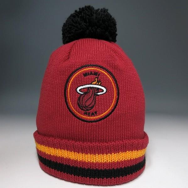 SALE / ミッチェルアンドネス ボンボンニットキャップ マイアミヒート レッド×ブラック×イエロー / BIG MAN HI FIVE POM BEANIE | Mitchell&Ness