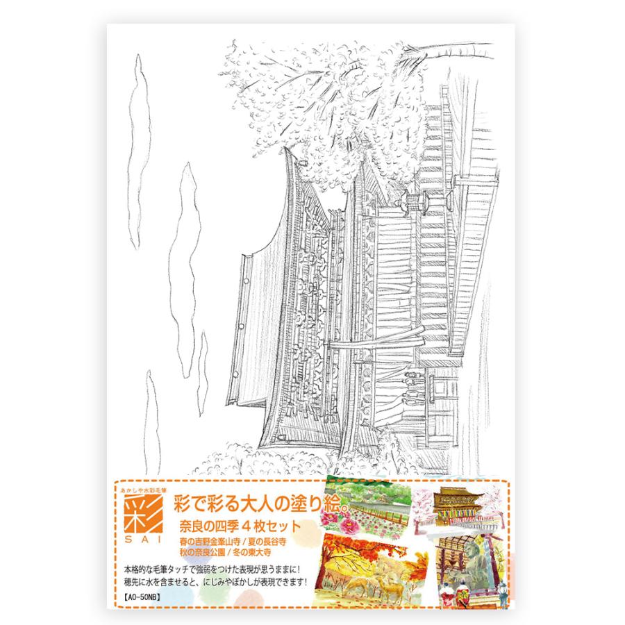 あかしや 彩で彩る大人の塗り絵 奈良の四季 4枚セット AO-50NB 風景