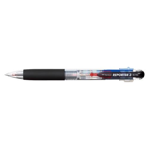 トンボ鉛筆３色ボールペン リポーター３ 透明BC-TRC20 : 4901991635188