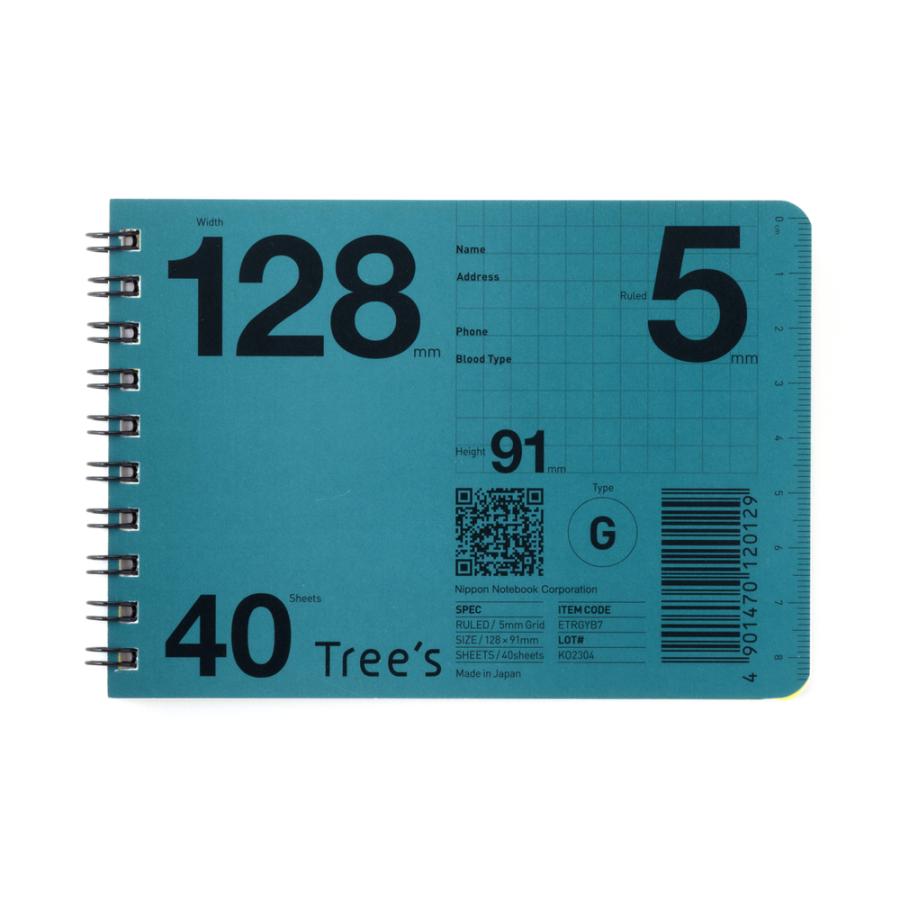 日本ノート Tree's Wリングノート B7 5mm方眼罫 : 文具のしまSP - 通販
