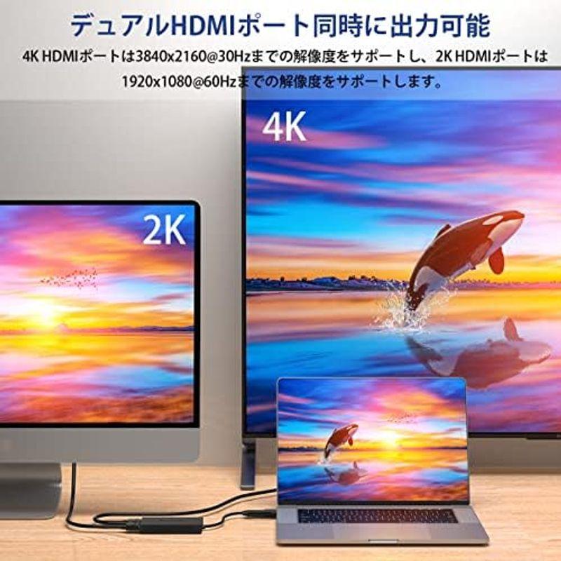 【年中無休】 WAVLINK 4K出力ミニドッキングステーション/USB3.0 type-Cデュアル HDMI アダプター/4K（3840x2160 @