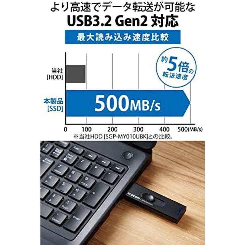 エレコム SSD 外付け 1TB USB3.2(Gen2) 読込速度500MB/秒 アルミ筐体 スライド式 キャップレス PS5/PS4/テ｜stationeryfactory｜02