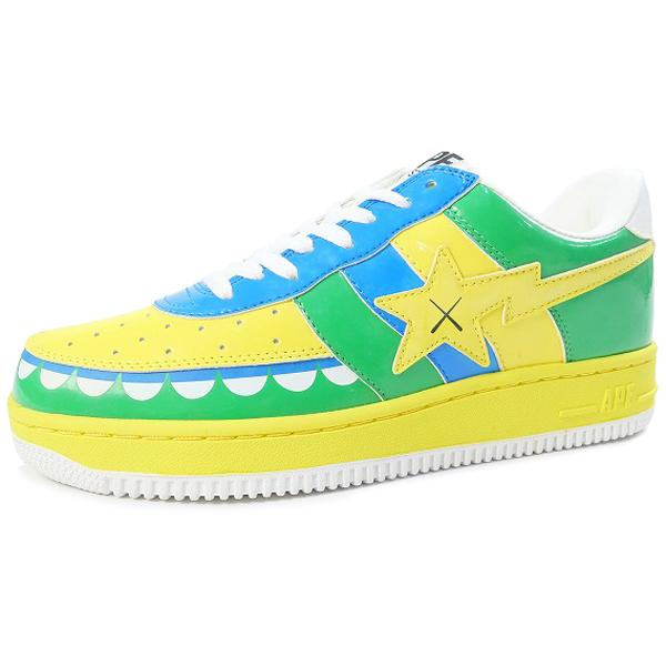 ア ベイシング エイプ A BATHING APE ×KAWS カウズ BAPESTA YELLOW/GREEN 2006FS-029 エナメル スニーカー 黄 Size【27.0cm】 【中古品-ほぼ新品】【中古】