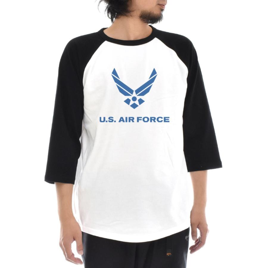 U.S AIR FORCE ロゴ マーク Tシャツ ラグラン 七分 七分袖 3/4 メンズ レディース ティーシャツ US エアーフォース ミリタリー 大きいサイズ JUST T-shirt | 