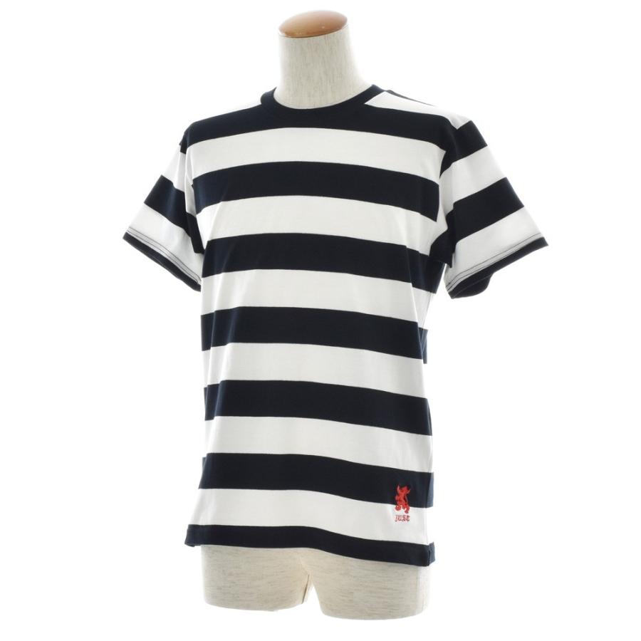ボーダー Tシャツ ジャスト エンブロイダリー ワイドボーダー 半袖T