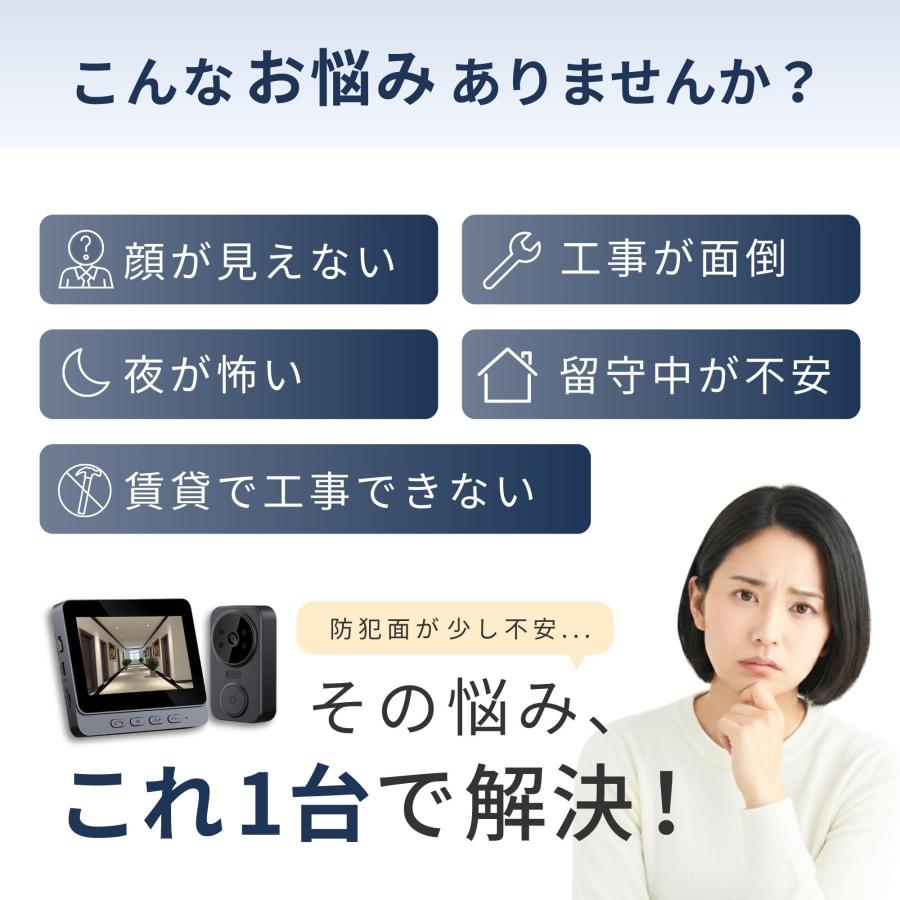 テレビドアホン インターホン カメラ付き ワイヤレス 工事不要 子機