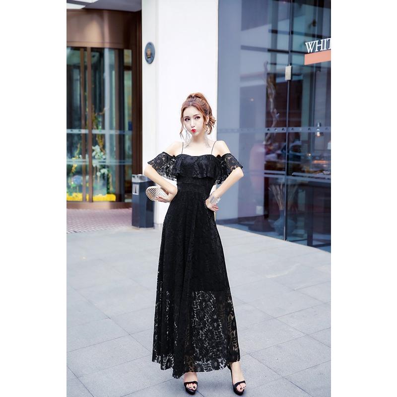 即納 CUTE 胸フリル フラワー 総レース エレガント オフショルダー