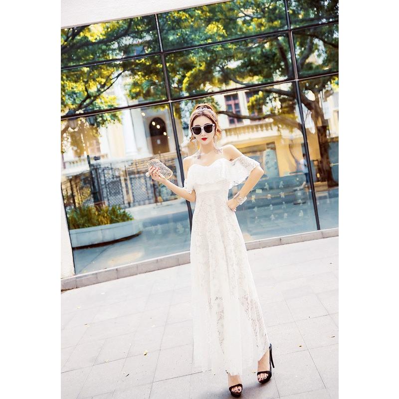 即納 CUTE 胸フリル フラワー 総レース エレガント オフショルダー