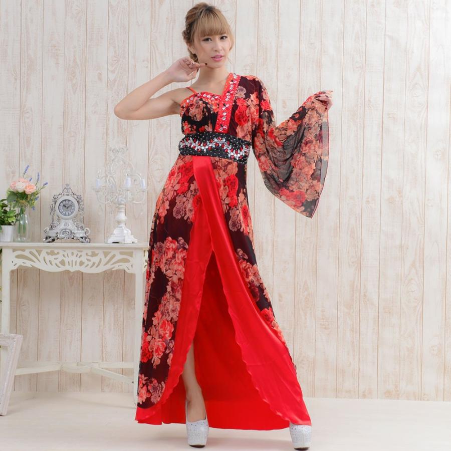 ブライス薔薇のロングドレスとレースのマント 即納 艶やか 薔薇柄レース 豪華ビジュー飾り ワンショルダー 花魁 着物