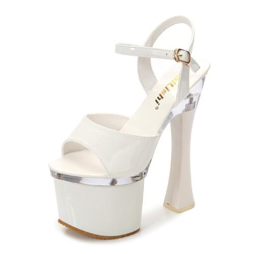 即納 セール アンクルベルト付 17.5cmヒール エナメルオープントゥ