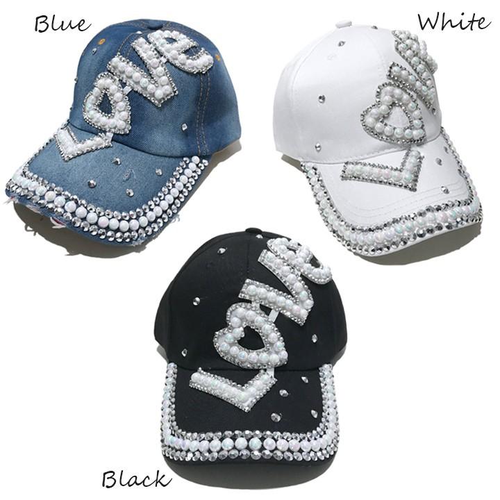 即納 パール＆ラインストーン装飾 CUTE ゴージャス LOVEロゴ