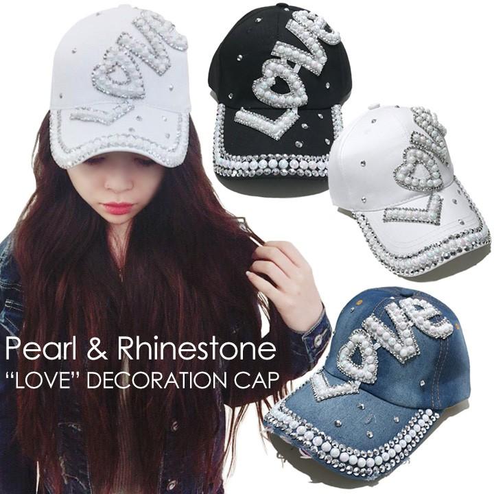 即納 パール＆ラインストーン装飾 CUTE ゴージャス LOVEロゴ