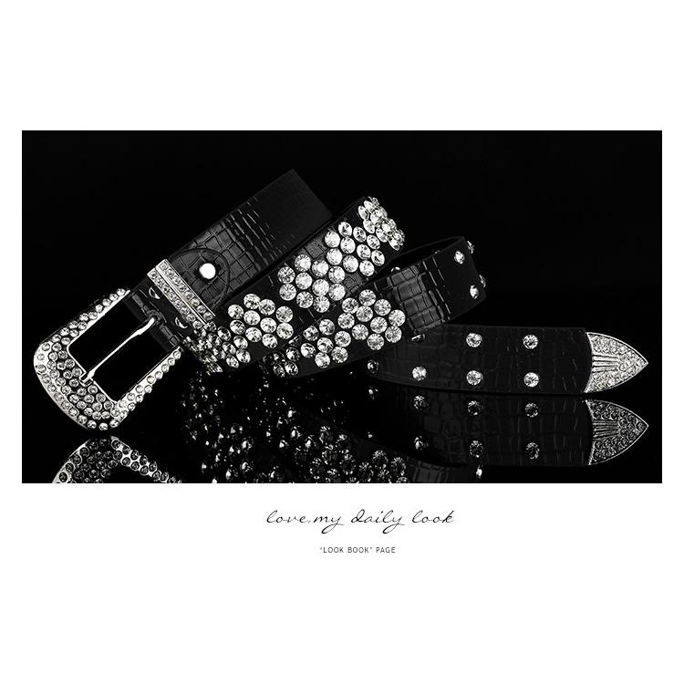 即納 きらきら ゴージャス ラインストーン バックル デザインベルト
