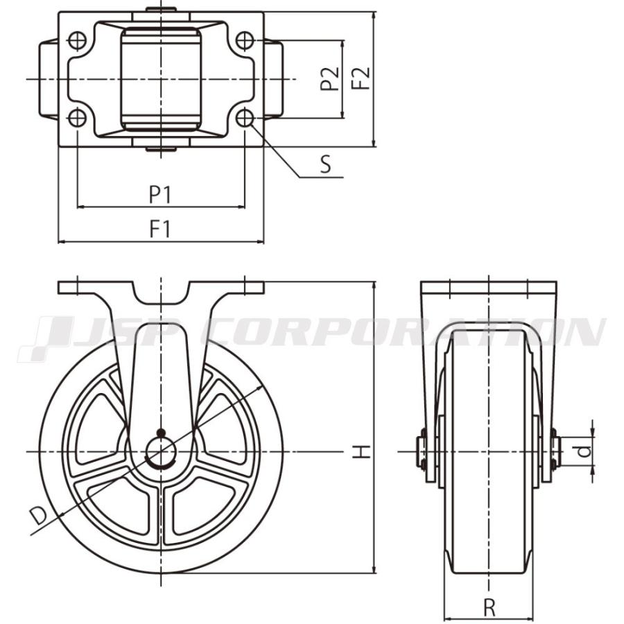 岡本工機 船台標準型キャスター ウレタン車輪(ベアリング入り) 固定金具付 EU-MG-W　 180×50 ボート用品｜steadysurf｜02