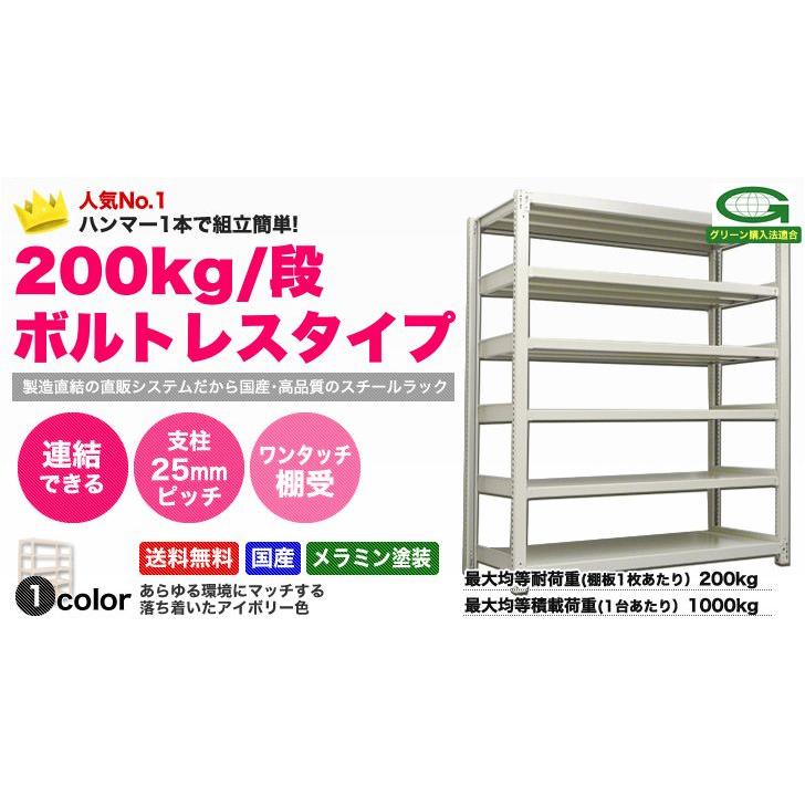 スチール棚 幅90×奥行60×高さ210cm 8段 単体 200kg/段 ボルトレス 重量:74kg_2