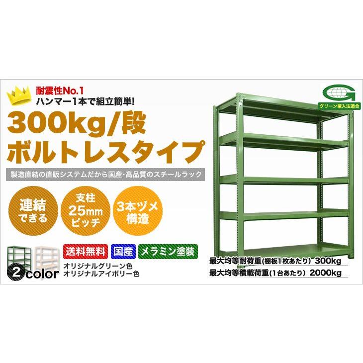スチール棚 幅180×奥行60×高さ150cm 2段 単体 300kg/段 ボルトレス 重量:53kg_2