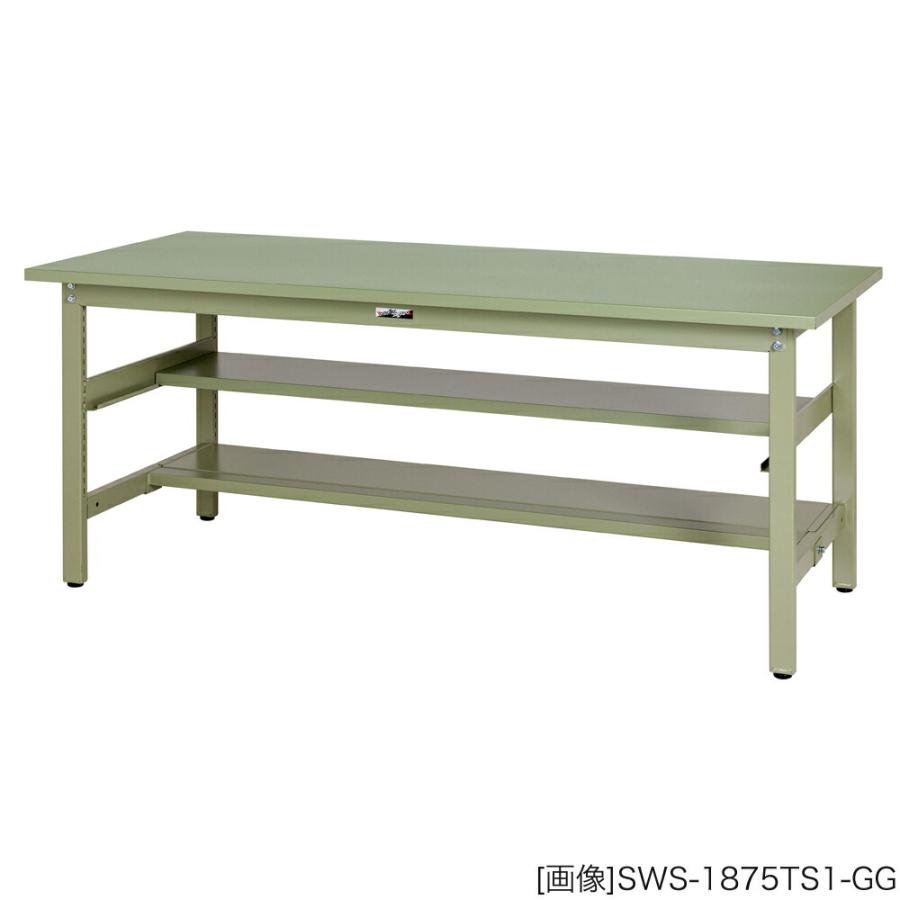 ヤマテック 作業台 300シリーズ 固定式 中間半面棚板2段式 スチール天板:26mm 表示寸法:W1200×D600×H740 グリーン購入法適合商品 組立品 国産_1