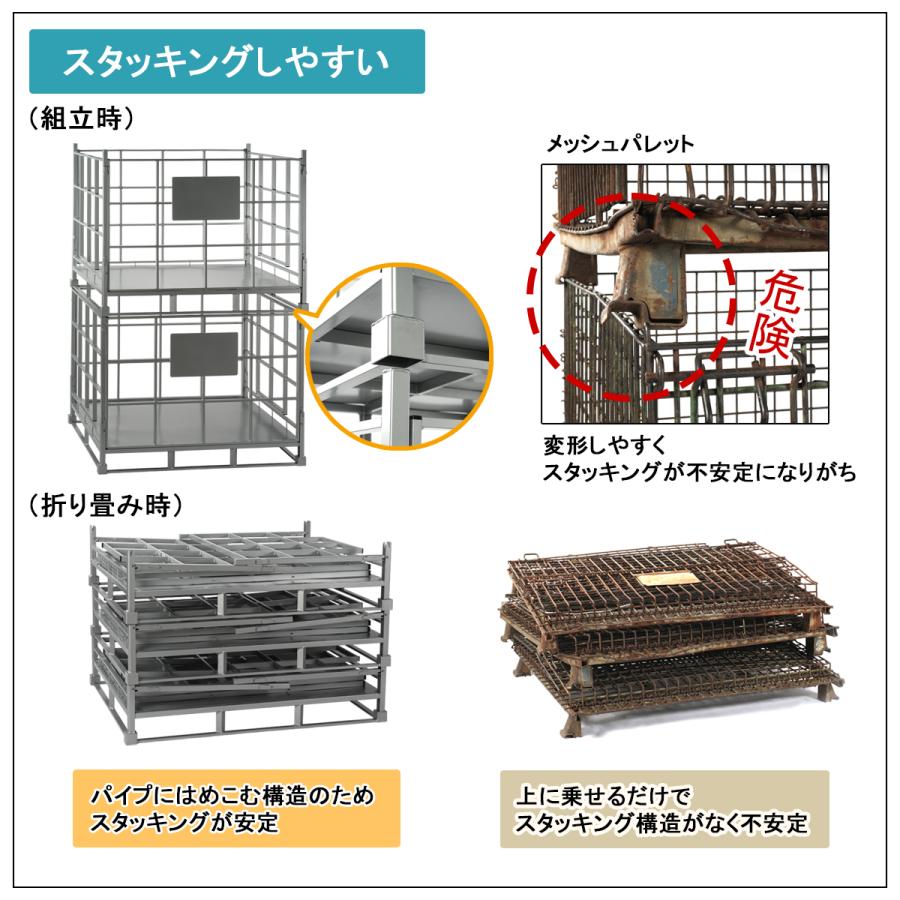 3台セット】折り畳みパレット 1200×1000×H750 シルバー FP-1210-SV-3 