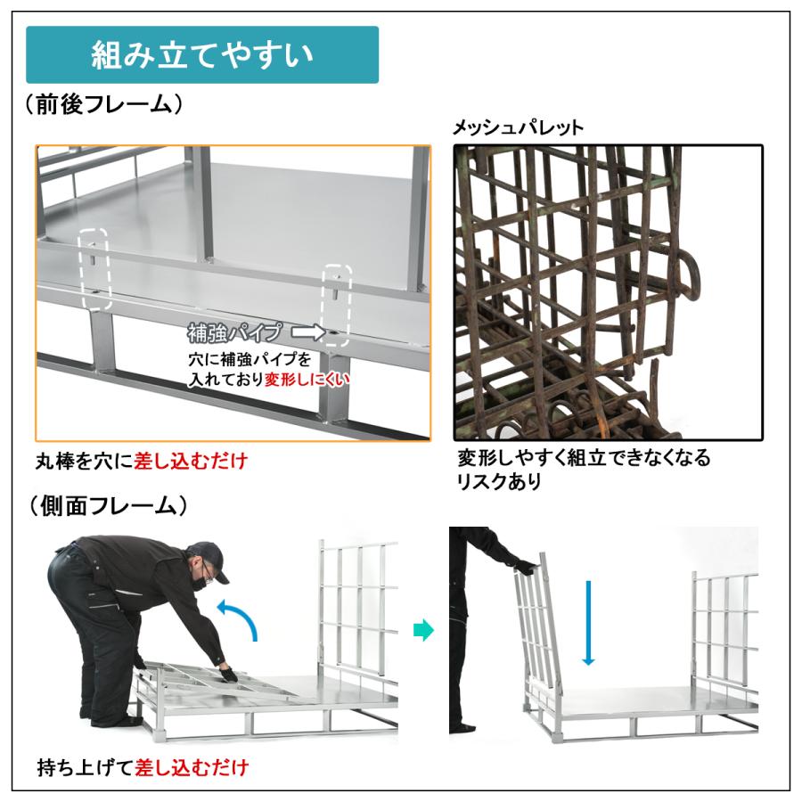 3台セット】折り畳みパレット 1200×1000×H750 シルバー FP-1210-SV-3 