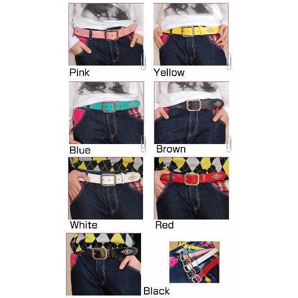 ベルト/BELT/レザー/ボールスタッズ カラーレザーベルト |  | 02