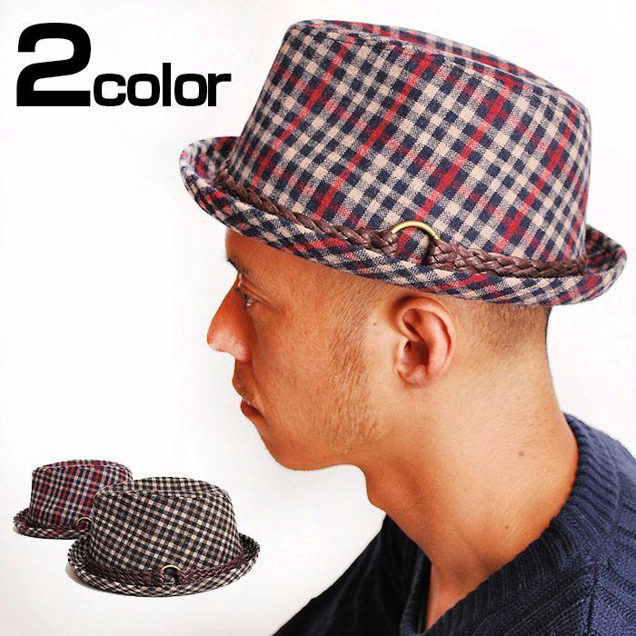 ハット ダークギンガムチェックマニッシュハット 中折れ帽子 | 