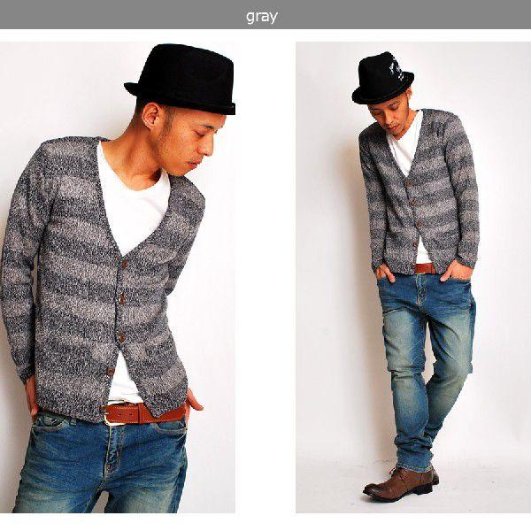 綿麻ボーダーVネックカーディガン メンズ |  | 01