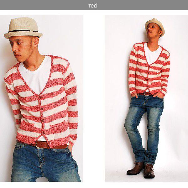 綿麻ボーダーVネックカーディガン メンズ |  | 02