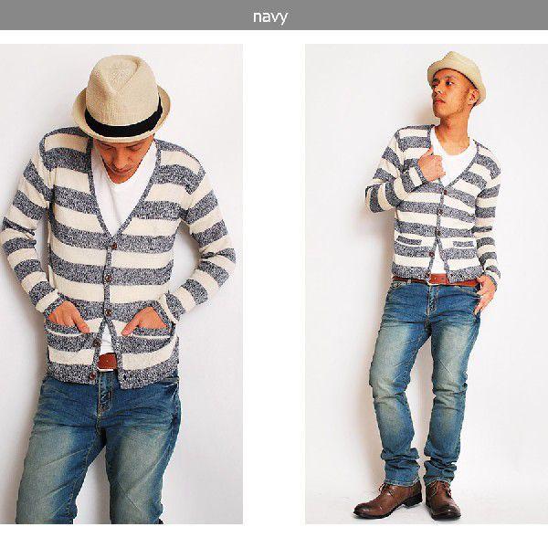 綿麻ボーダーVネックカーディガン メンズ |  | 03