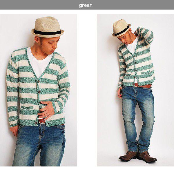 綿麻ボーダーVネックカーディガン メンズ |  | 04