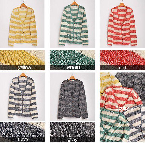 綿麻ボーダーVネックカーディガン メンズ |  | 05