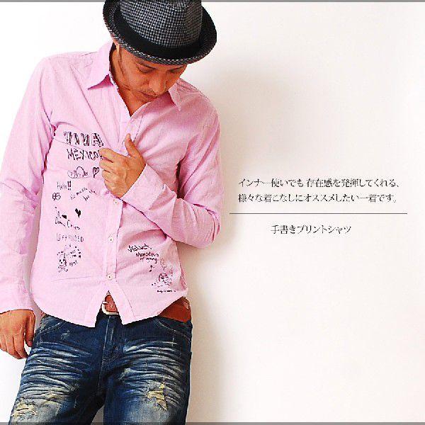長袖シャツ 手書きプリントシャンブレーシャツ/ダンガリーシャツ/オックス/メンズ |  | 01