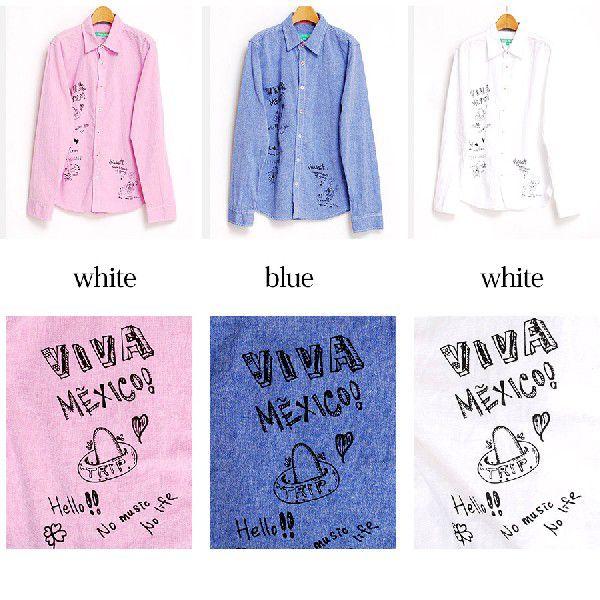 長袖シャツ 手書きプリントシャンブレーシャツ/ダンガリーシャツ/オックス/メンズ |  | 02